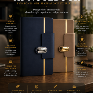 Imported Premium A5 PU Leather Notebook with Magnetic Lock | 200 Pages, 80 GSM Paper | 100 Years Calendar, Monthly Planner, Graph & Perforated Square Pages. Code ASP. MOQ 10ps.
