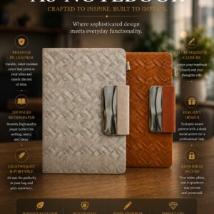 Imported Premium A5 PU Leather Notebook with Magnetic Lock | 200 Pages, 80 GSM Paper | 100 Years Calendar, Monthly Planner, Graph & Perforated Square Pages. Code AEO. MOQ 10ps.