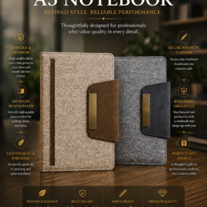 Imported Premium A5 Fabric Notebook with Magnetic Lock | 200 Pages, 80 GSM Paper | 100 Years Calendar, Monthly Planner, Graph & Perforated Square Pages. Code ACHO.MOQ 10ps.