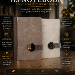 Imported Premium A5 Notebook with Magnetic Lock | 200 Pages, 80 GSM Paper | 100 Years Calendar, Monthly Planner, Graph & Perforated Square Pages. Code ANO. MOQ 10ps.