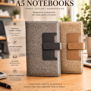Imported Premium A5 Notebook with Magnetic Lock | 200 Pages, 80 GSM Paper | 100 Years Calendar, Monthly Planner, Graph & Perforated Square Pages. Code ACHO. MOQ 10ps.