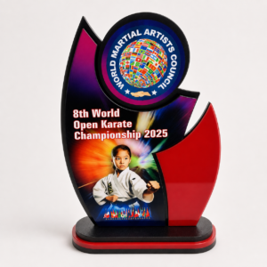 Customized Karate & Martial Arts Trophy | Personalized Sports Memento with Name, Logo & Event Details Material-Acrylic &mdf17X11CM (BASE-11X4.5CM)  ||ATO||