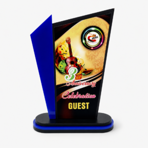 Customized Anniversary Memento Trophy | Personalized Guest Award with Logo, Name & Event Details | Blue & Black Designer Trophy Material-Acrylic & MDF 17X10.5CM (BASE-12.5X4.5CM) ||ATO||