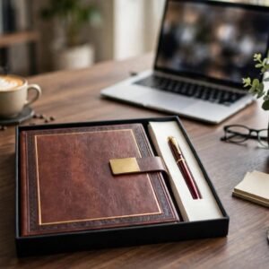 Model 210. 2in1 Premium Leather-Finish Diary & Pen Gift Set for Corporate Gifting. Code DCO. MOQ 10ps.