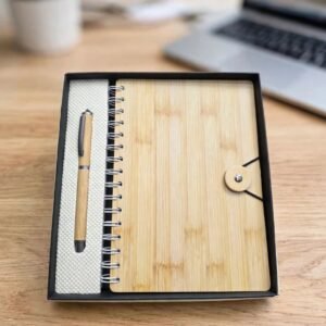 Model 208. 2in1 Premium Bamboo Spiral Notebook & Pen Gift Set. Code.AEC.  MOQ 10ps