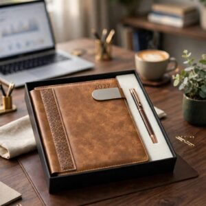 Model 213. 2in1 Premium 2027 Executive Diary & Pen Gift Set – Tan Brown. Code DCO. MOQ 10ps.