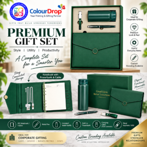 Model 907. Premium Corporate Gift Set with 8000 mAh Power Bank Notebook, Wireless Charging, Mobile Stand, ATM Holder & Pen Drive. Code DCHOO. MOQ 5ps