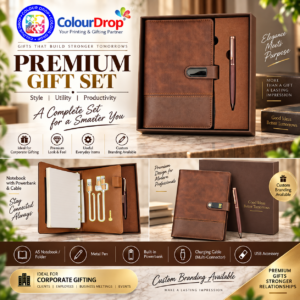 Model PB 32.  Premium 10000 mAh Power Bank Notebook Gift Set with Wireless Charging, ATM Card Holder & Pen Drive. Code DOOO. MOQ 5ps.