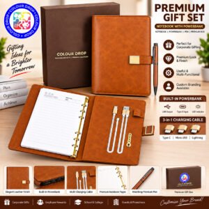 Model PB 05. Premium 10000 mAh Power Bank Notebook with Wireless Charging, Pocket & ATM Card Holder | Corporate Gift Set. Code AEOO. MOQ 5ps.