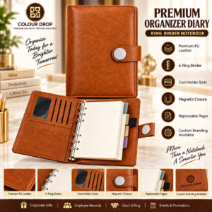 Model ORG 11. Small Business Diary Organizer with Magnetic Lock | Brown 6-Ring Planner. Code AEO. MOQ 10ps.